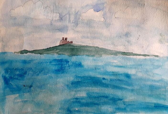 Linga Holm watercolour by Filip Miller age 9