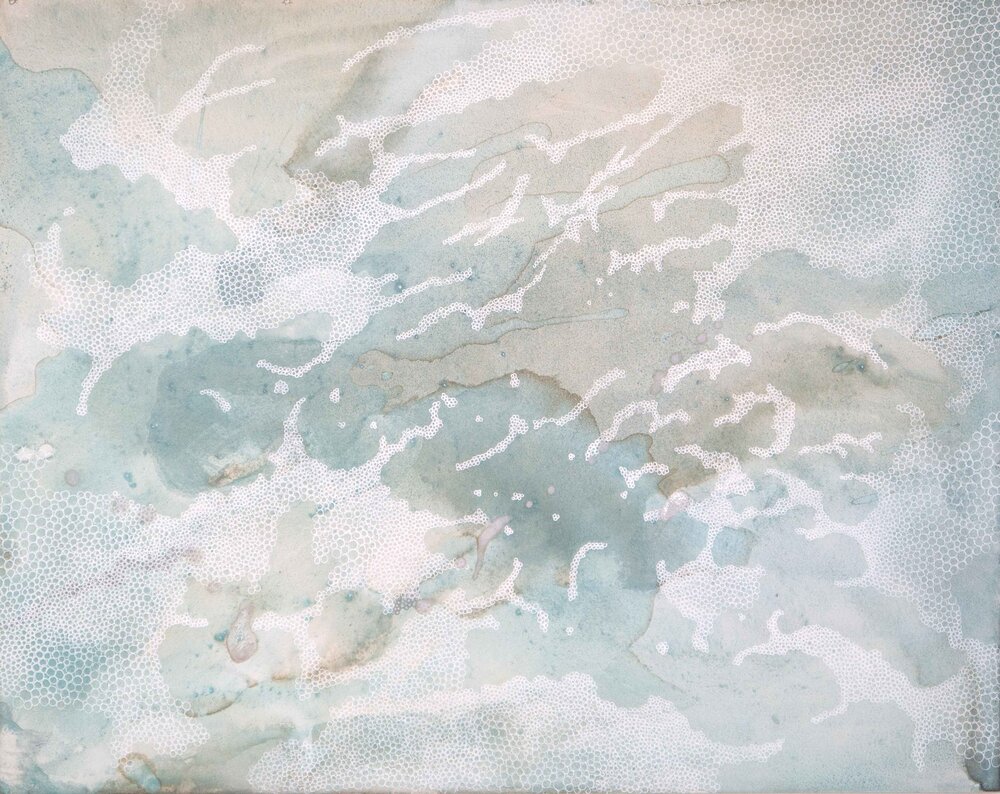 ‘White Water’, Gesso, Gouache and pigment ink on cradled board © the artist