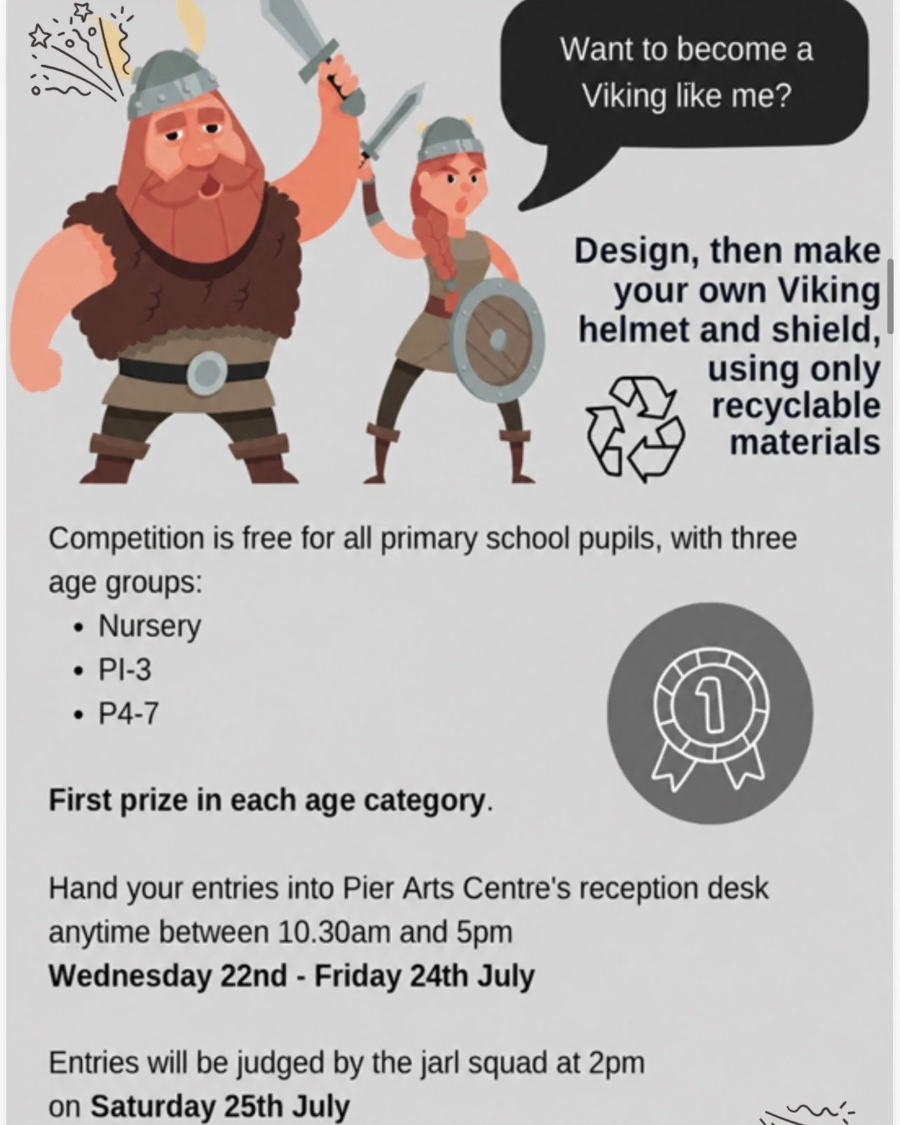 From 10:30am tomorrow, you can drop off your entries into the @stromnessshoppingweek  Viking competition at the Pier Arts Centre.

Judging will be 2pm on Saturday. Prizes are generously provided by Sinclair Office Supplies

#StromnessShoppingWeek2026