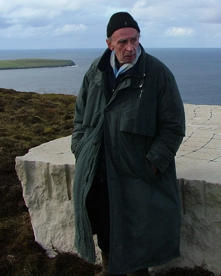 The Scottish poet, artist and gardener Ian Hamilton Finlay (1925-2006) lived in a number of rural locations around Scotland. For a few months in 1959 he lived and worked in the Sourin district of Rousay.

His monumental sculpture Gods of the Earth/ G
