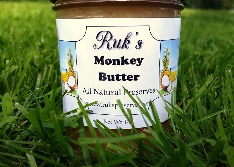8 oz. Jar (January - December) Monkey Butter is a fun and tropical flavor and its smooth spreadable consistency makes it great spread on toast or poured over vanilla ice cream! Ingredients: Bananas, Pineapple, Sugar, Organic Coconut, Pectin, Organic Lemon Juice