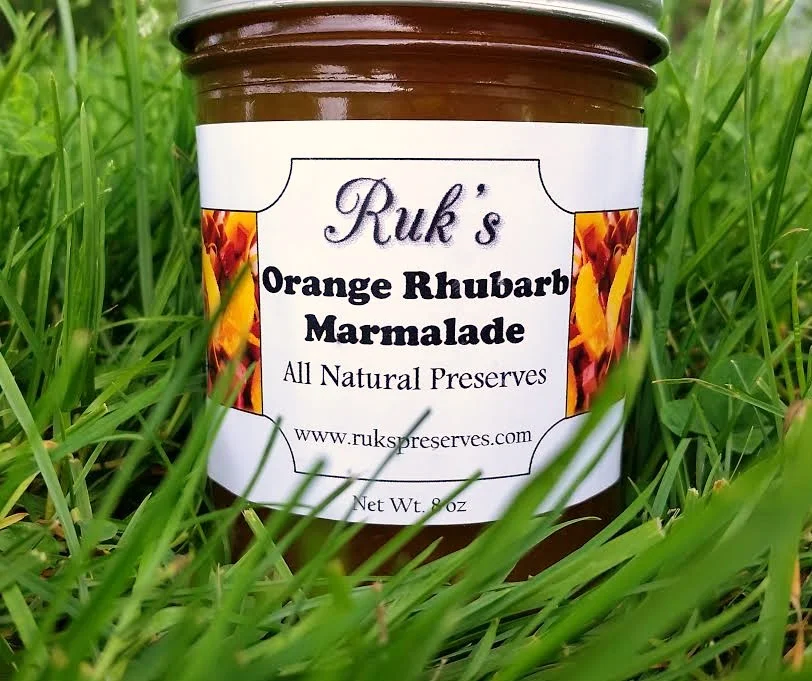 8 oz. Jar ( May-July) Orange Rhubarb Marmalade was requested by a customer a few years ago and I'm so grateful she did...as such a unique and perfect flavor combination I knew right away it was a keeper! Ingredients: Rhubarb, Oranges, Sugar, Pectin