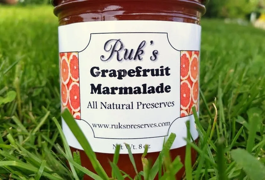  8 oz. Jar (January-December) Grapefruit Marmalade holds all the sweet and tart flavors of a fresh ruby red grapefruit. This marmalade is great on toast for breakfast or on a scone with afternoon tea. Ingredients: Grapefruit, Sugar, Pectin