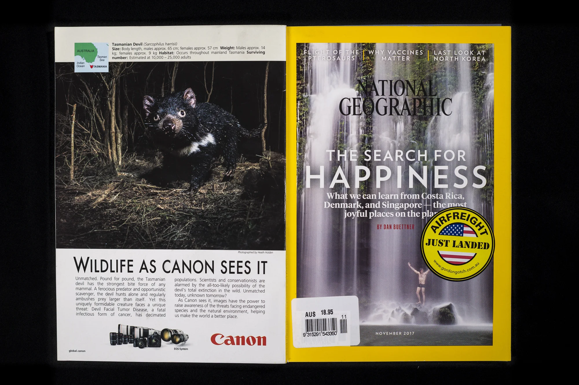 The Tasmanian devil featured in the iconic Canon "Wildlife As Canon Sees It" campaign which runs globally in National Geographic Magazine each month. Very please to have my work selected for this one off wildlife feature. See more about the campaign HERE .