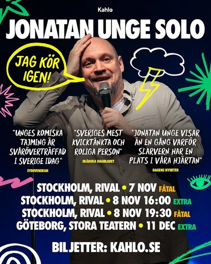 PASS/PASSA P&Aring;!

&Ouml;verh&auml;ngande risk att det definitivt &auml;r sista chansen att se @jonatanunge SOLO. 

F&aring;tal datum kvar s&aring; nu &auml;r det rappa p&aring; som g&auml;ller h&ouml;rni!

Biljetter: Kahlo.se 🩷