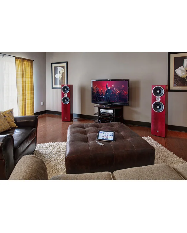 Lifestyle photo of Zu Omen Def Supreme in ruby red hickory without plinth kit installed.