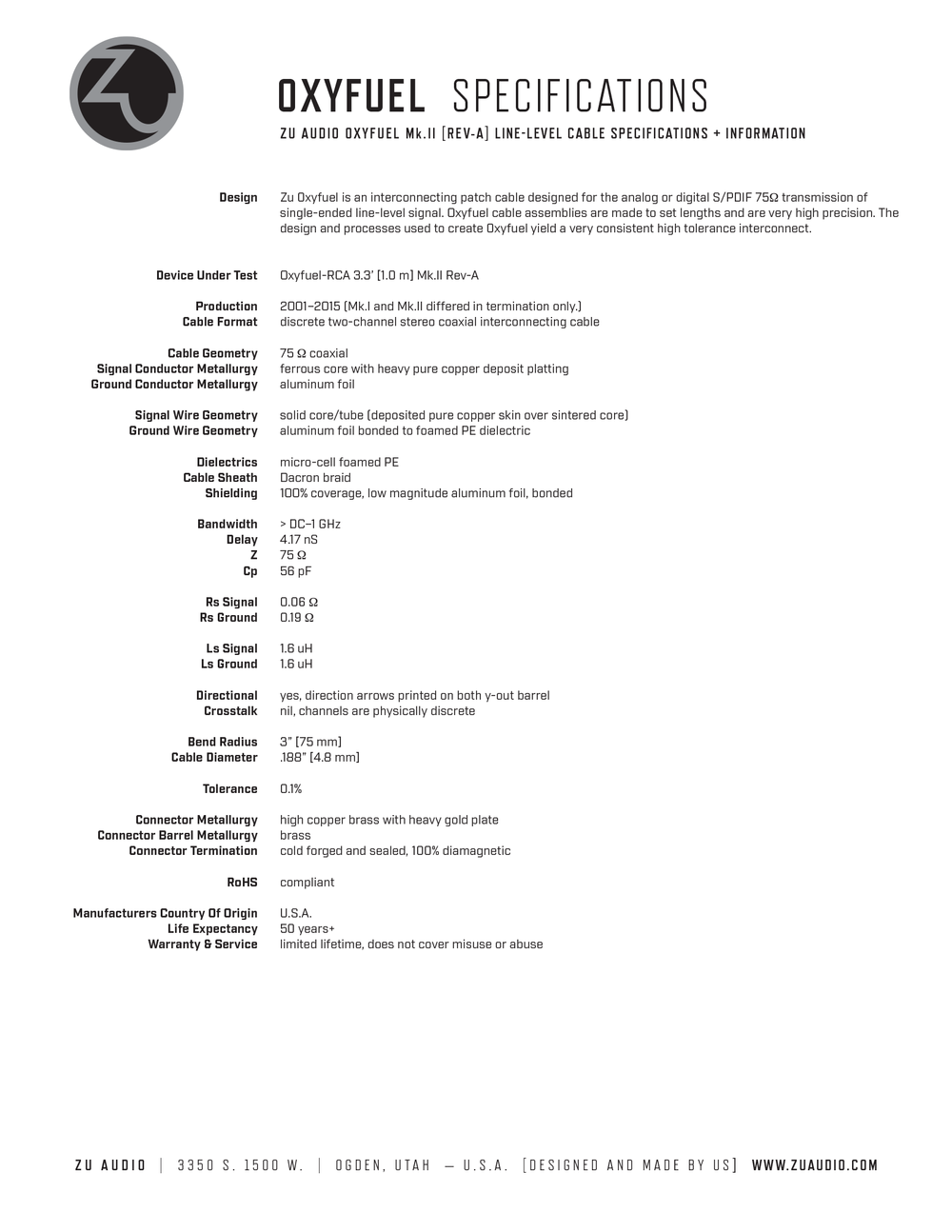 Oxyfuel RCA Interconnect | Zu Audio | Hi-Fi audio speakers and