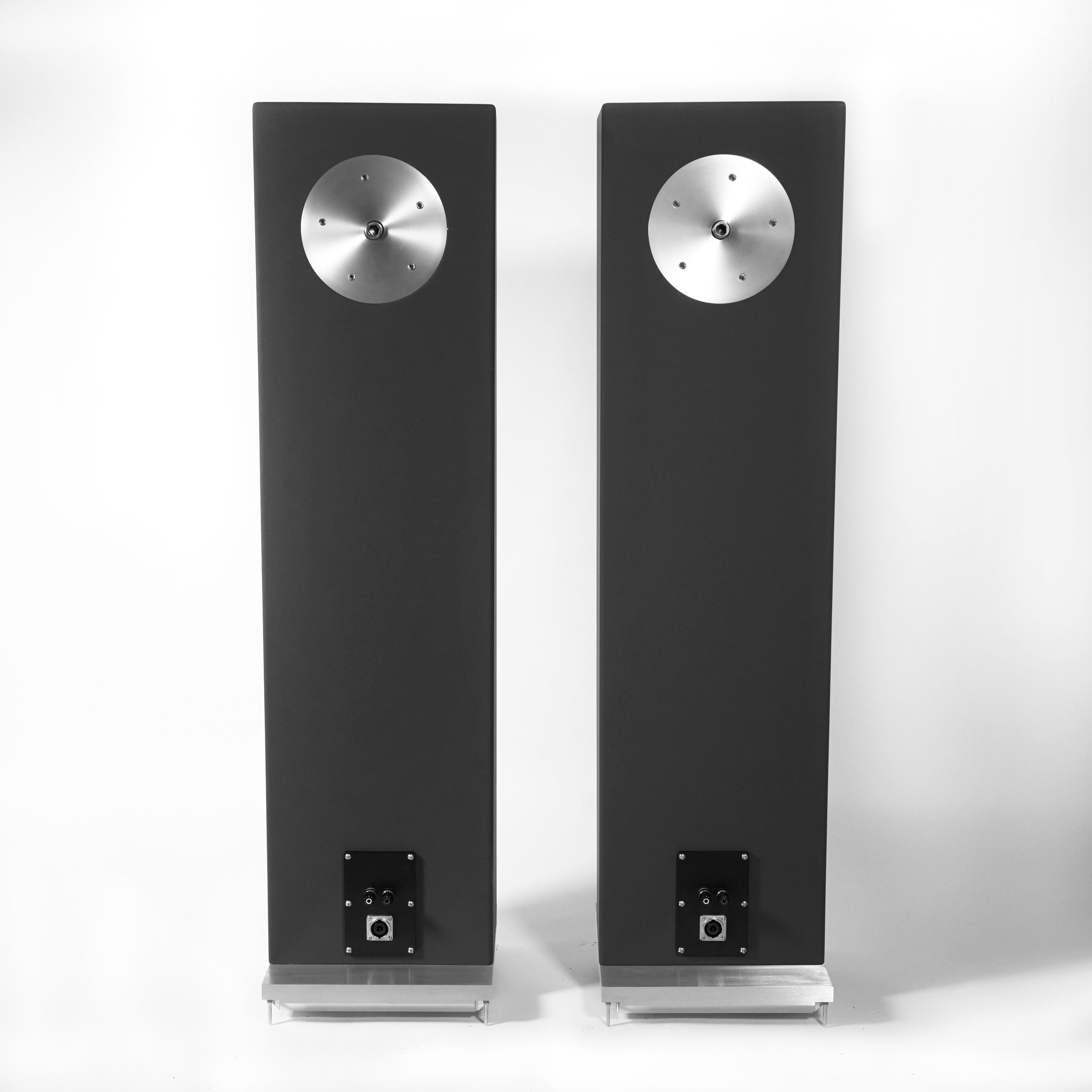 Photo of Druid Six loudspeakers showing the back.