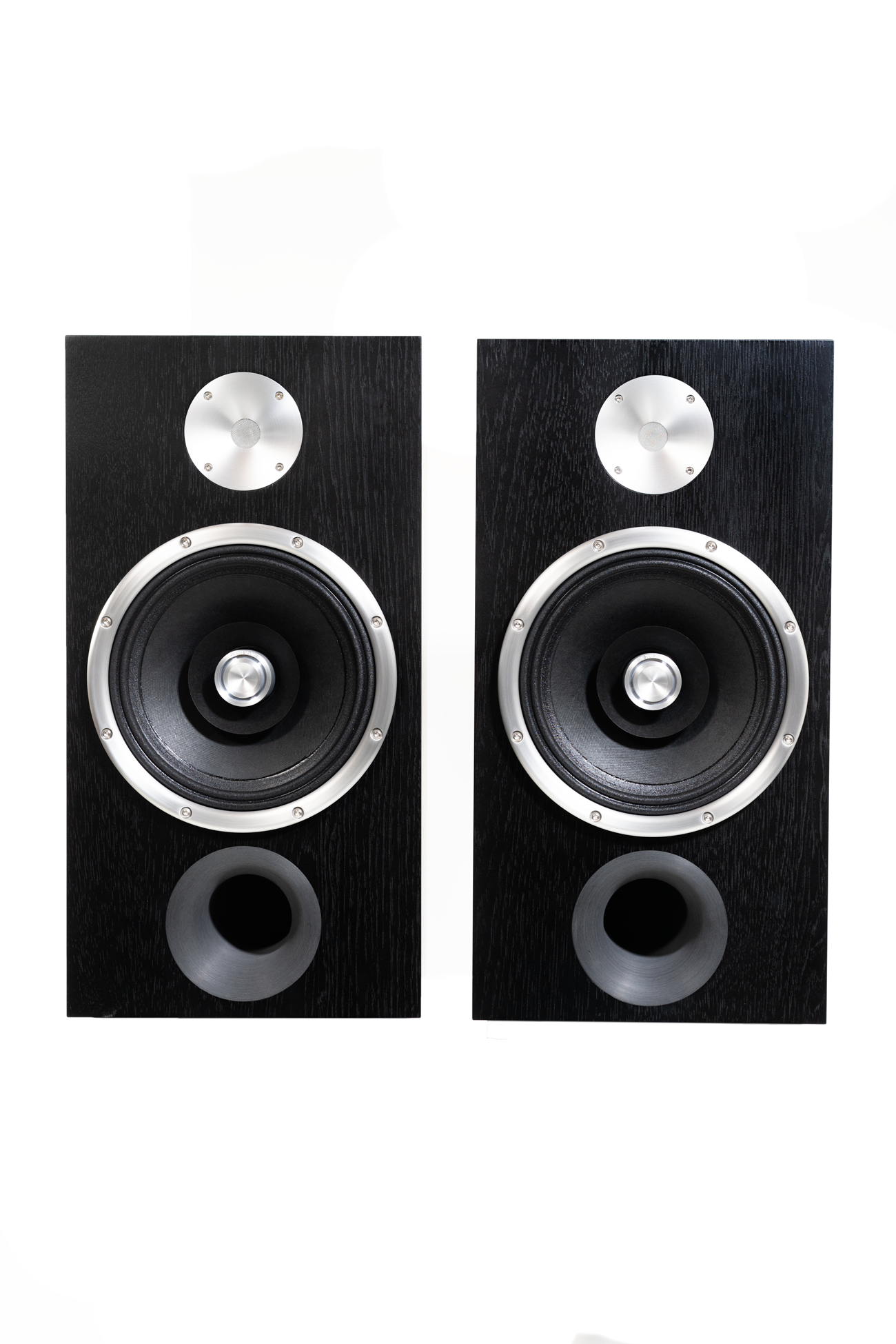 Photo of DWX Superfly finished in black hickory with silver trim - matched pair.