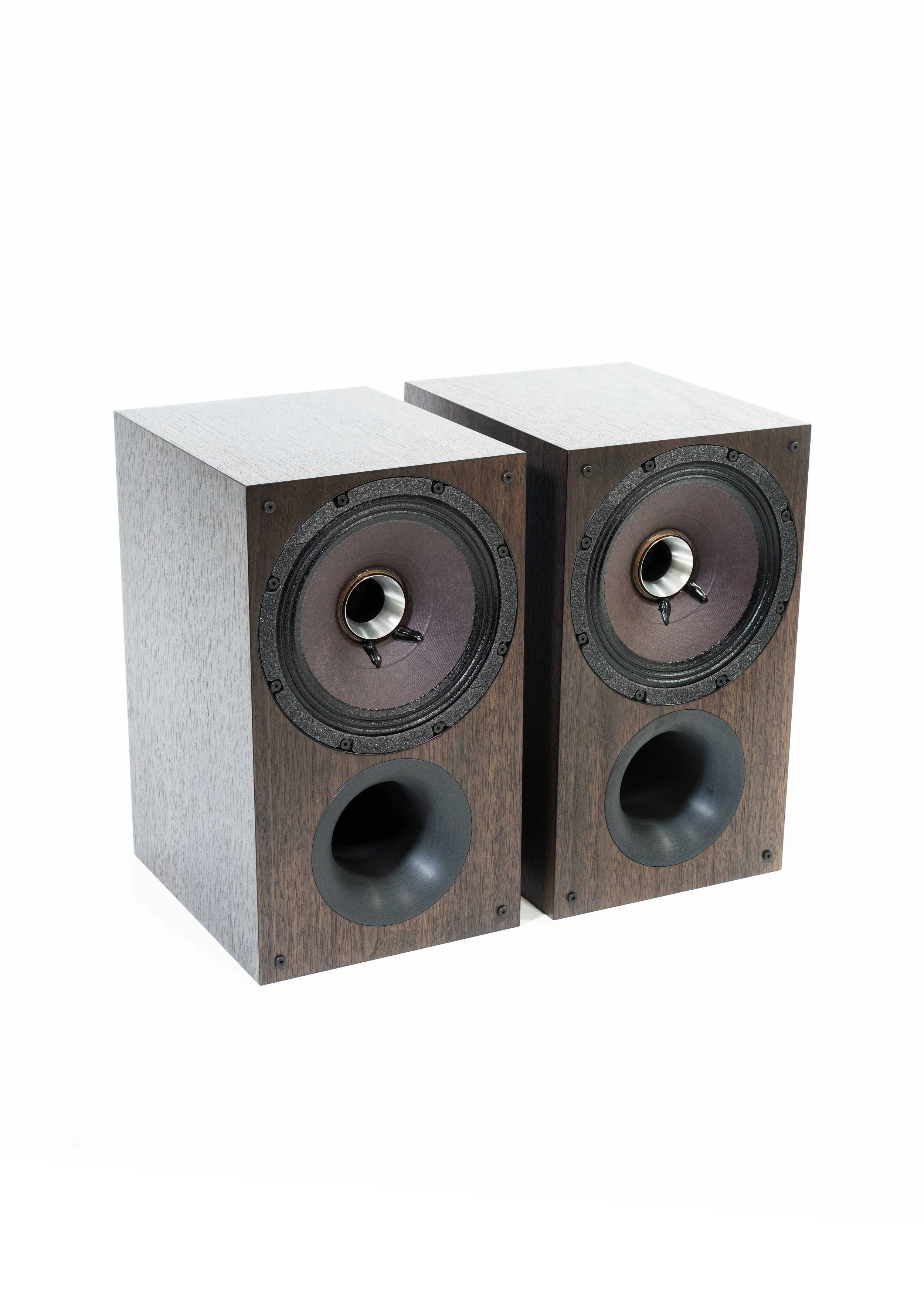 Photo of Zu Method Bookshelf speakers finished in hand rubbed dark walnut.