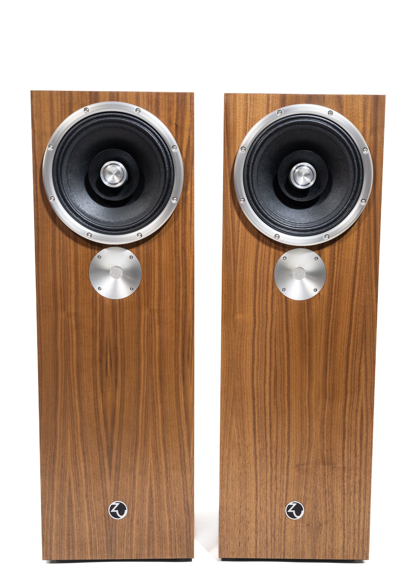 Photo of Zu DW-6 Supreme speakers finished in American walnut and silver trim - matched pair.