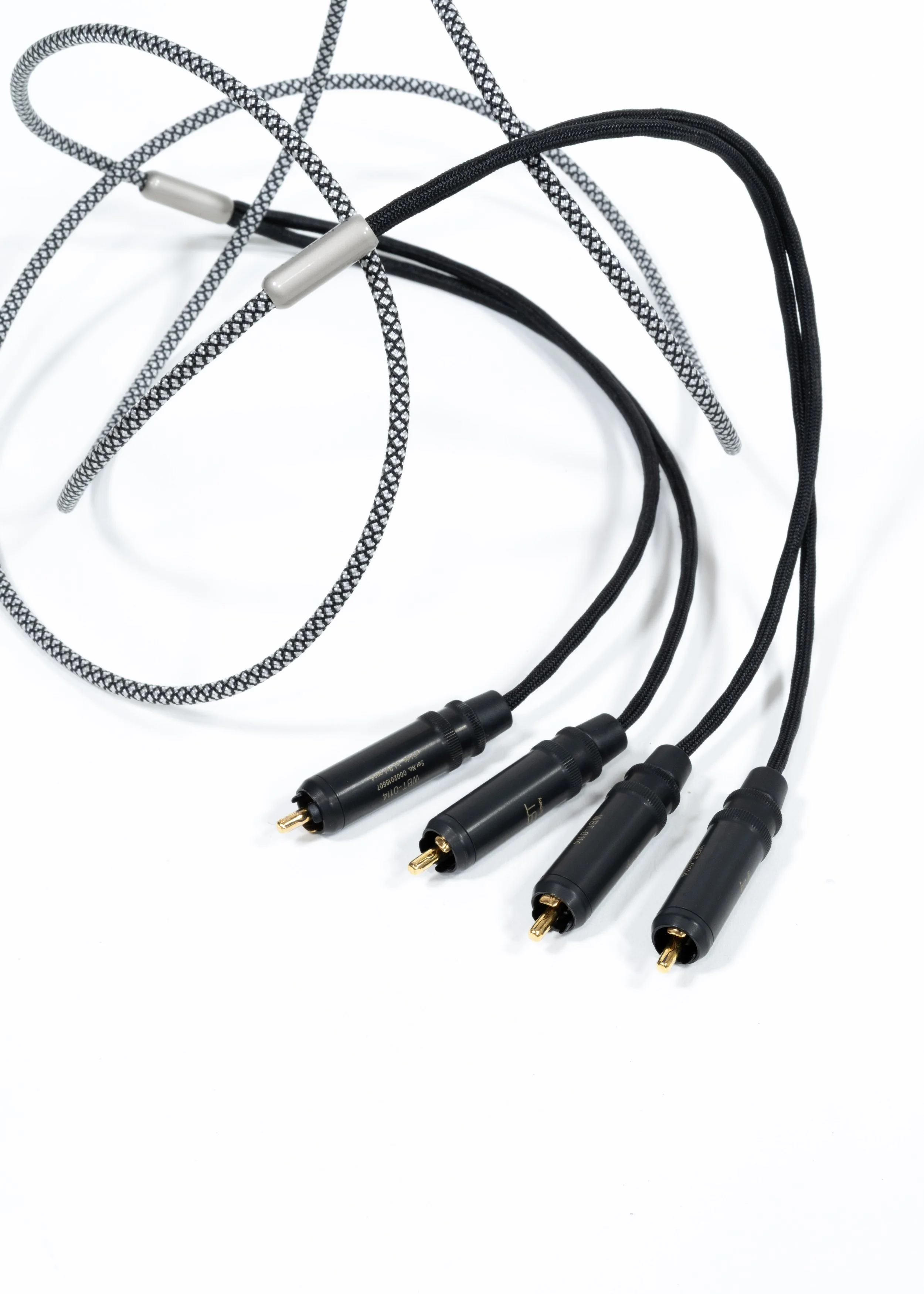 Closeup photo of Zu Mission-RCA 2.0m interconnecting cable with WBT-Cu connectors.