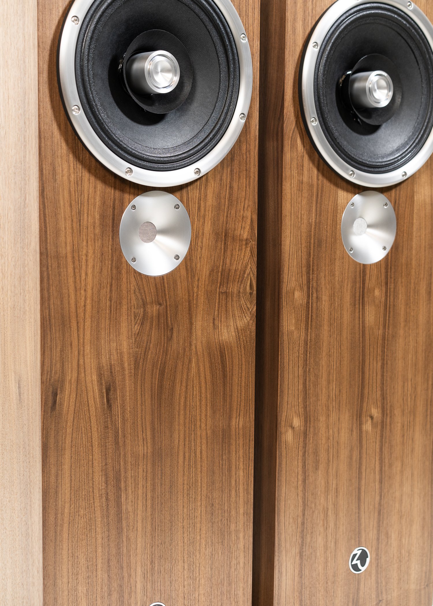 Photo of Zu DW-6 finished in American walnut and silver trim - matched pair.