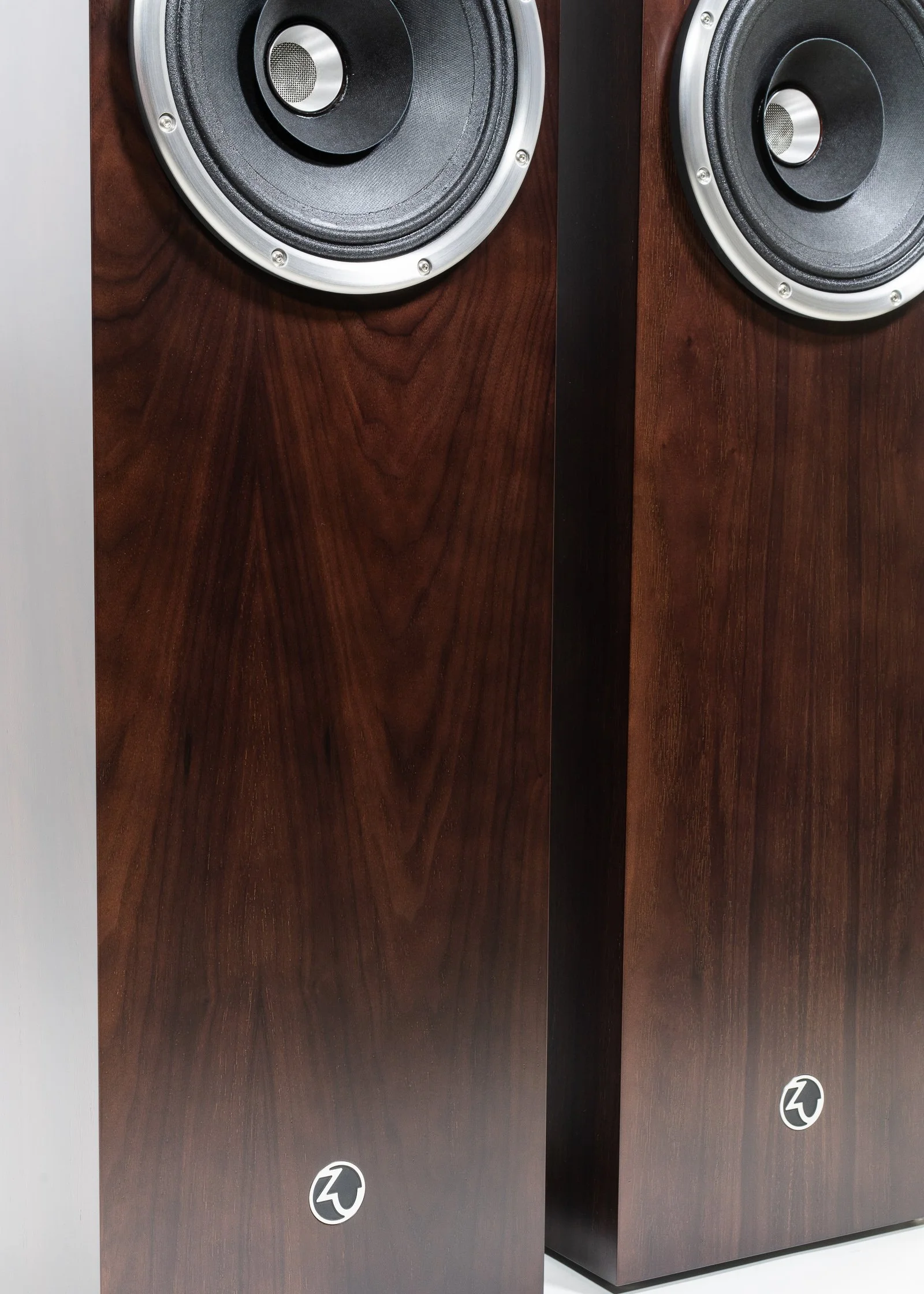 Alternate photo of Zu Union Six loudspeakers finished in dark brown American walnut.