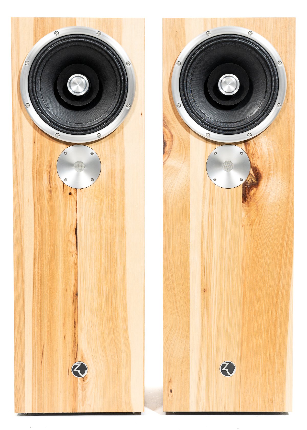 Photo of Zu DW-6 loudspeakers finished in rustic hickory - matched pair.