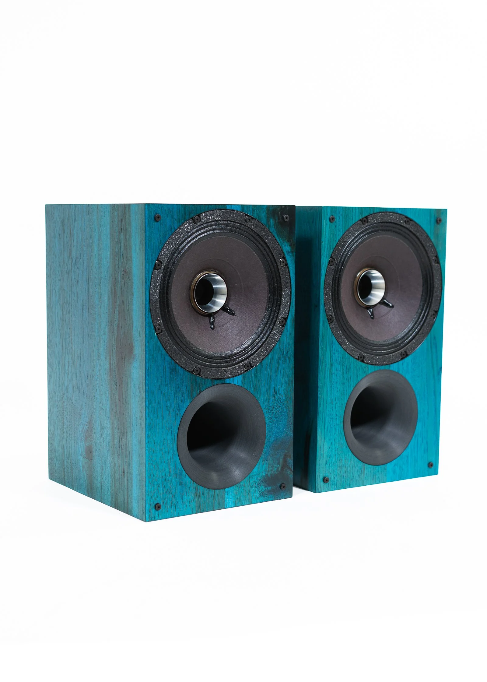 Photo of Zu Method Bookshelf finished in Tricoat Blue-Teal Hickory.