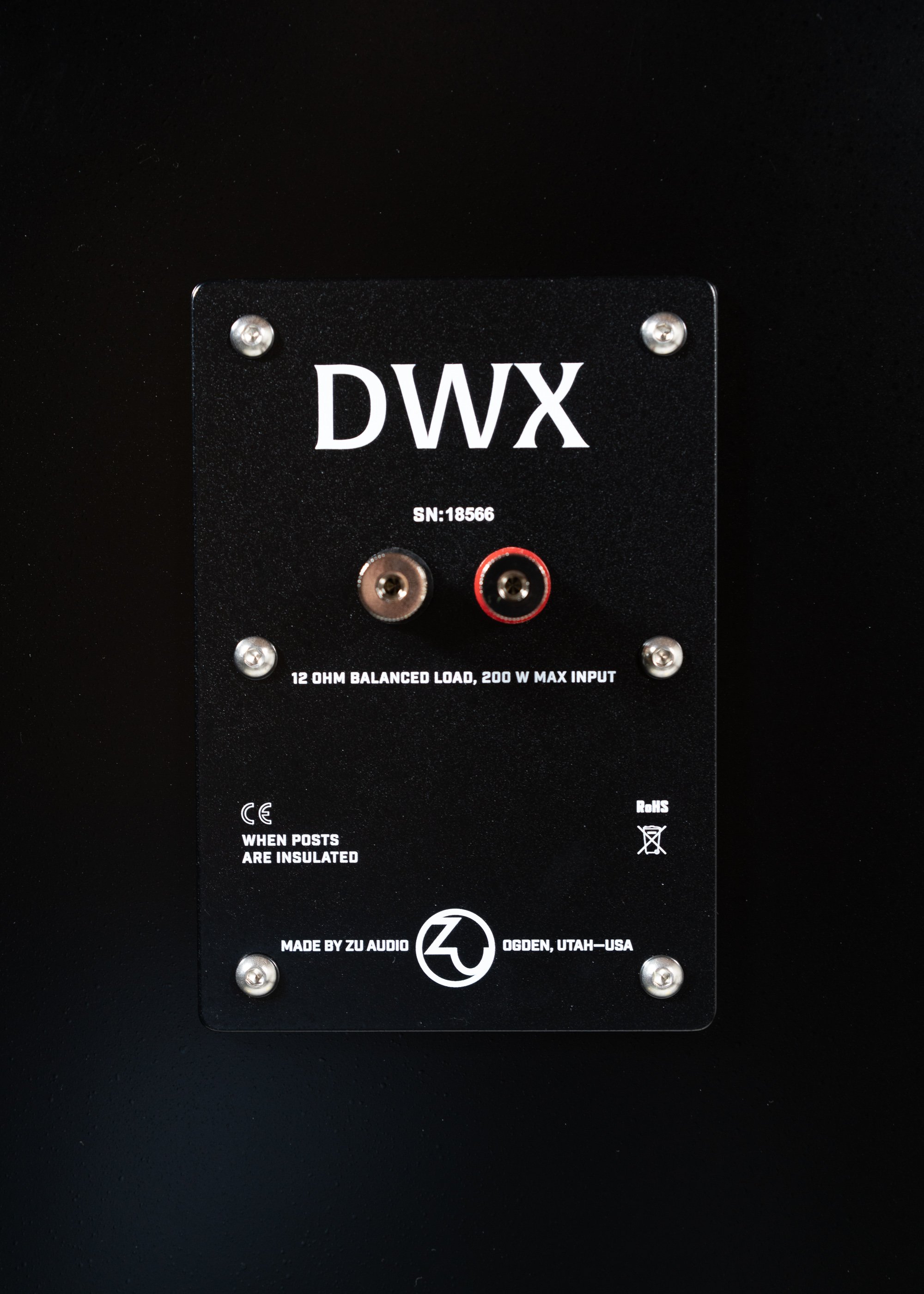 Nameplate photo of DWX finished in black satin.
