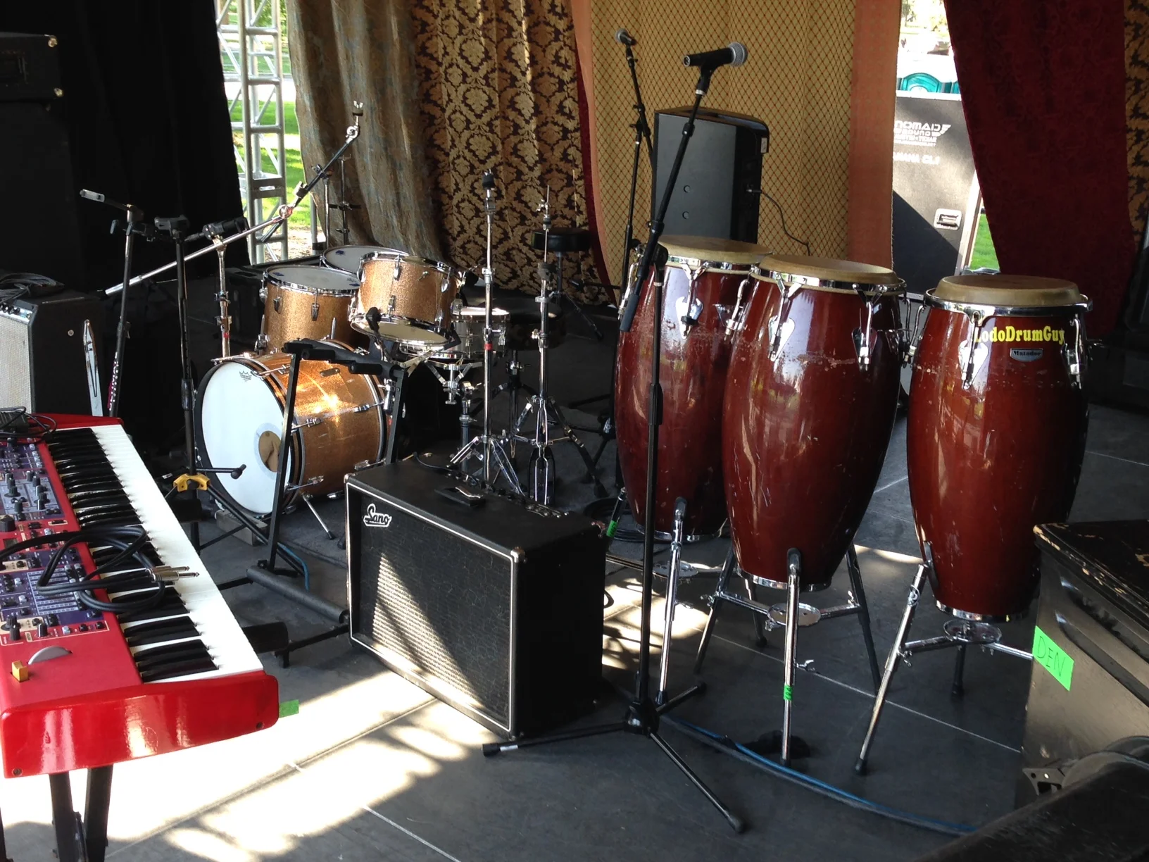 The '65 vintage Ludwig Super Classic set and congas that rounded out the backline for New Belgium's Tour De Fat in Denver's City Park.