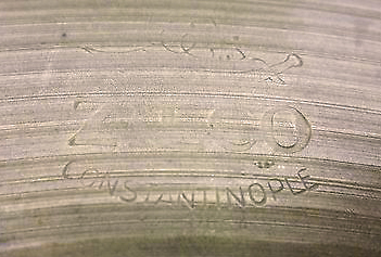 The faded Zilco Constantinople stamp that was used on Zildjian's later Zilco cymbals from about 1930-1950.