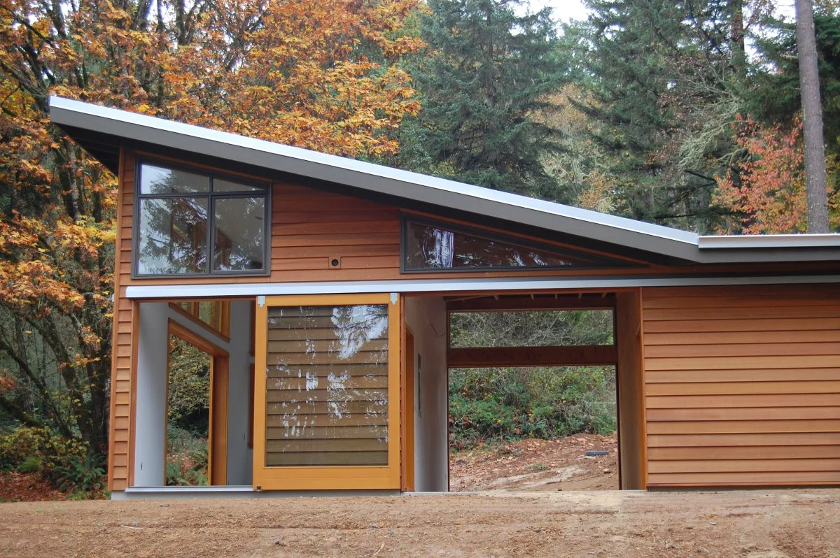 Studio with sliding doors open