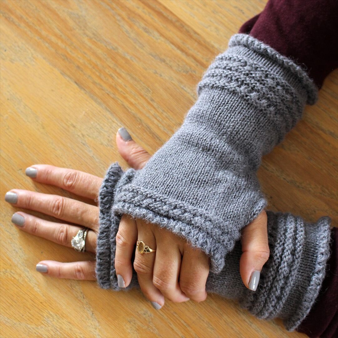 Genuine Alpaca Brushed Cable-Knit Wrist Warmers