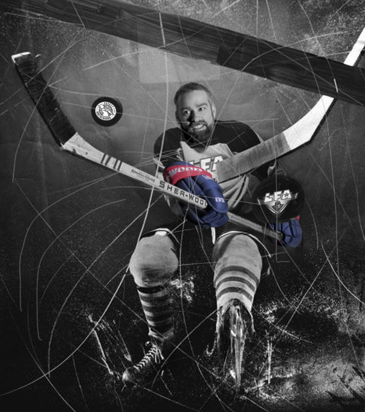 Sebastien Renault from the cabane loggers, winner of the LFA player of the month award powered by sher-wood (photo-montage by totem urbain)