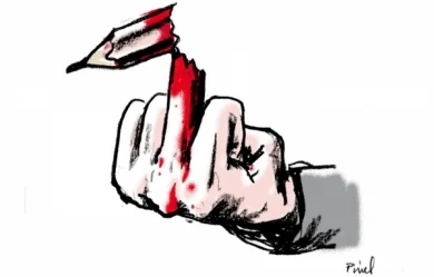 image de l'époque des attentats chez Charlie Hebdo qui exprime bien la censure et le jugement que certains porte sur la liberté d'expression.