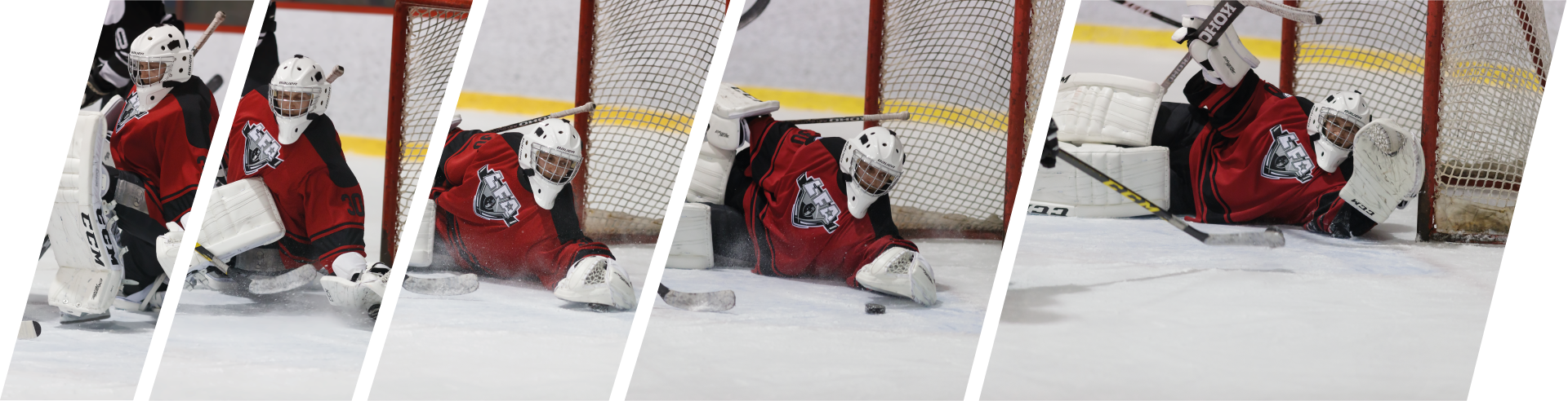 Jean-François Poitras, goaltender for the Tomahawks, gives all he got every game even in defeat. (Photos: Alain Barabasy. Montage: Jacob Poliquin)