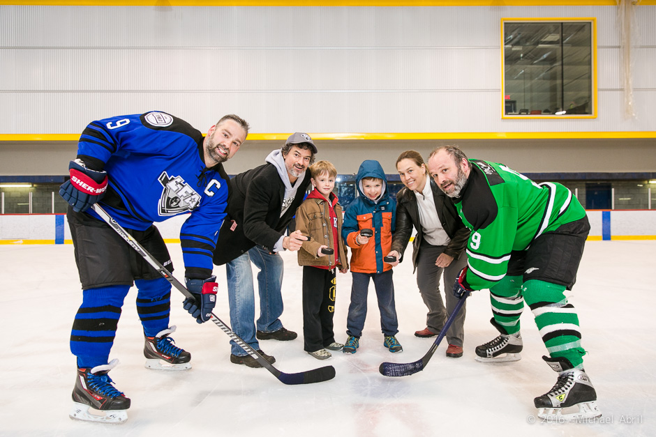Sebastien renault, jean-françois desbois, two huge hockey fans, ann st-arnault from sun youth and Paul rosa before 2016's grand final.