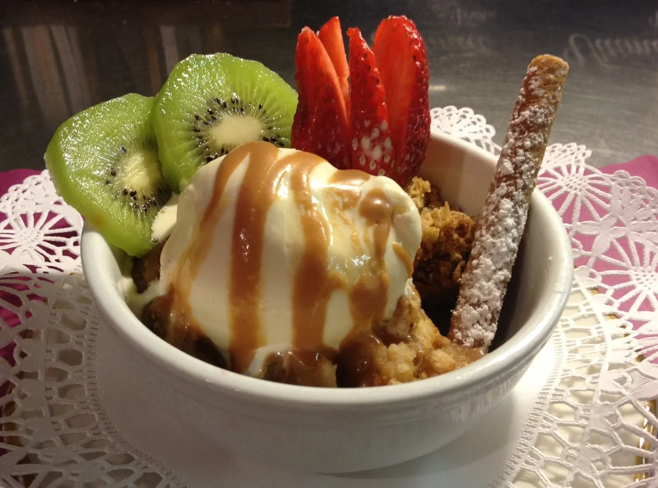 Warm Apple Crisp with Vanilla Ice Cream...Caramel Sauce