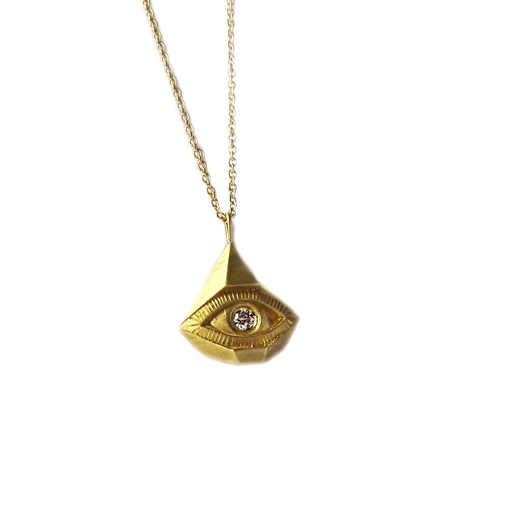 18k Gold & Diamond Evil Eye Necklace — Quercus Raleigh Custom Engagement  Rings
