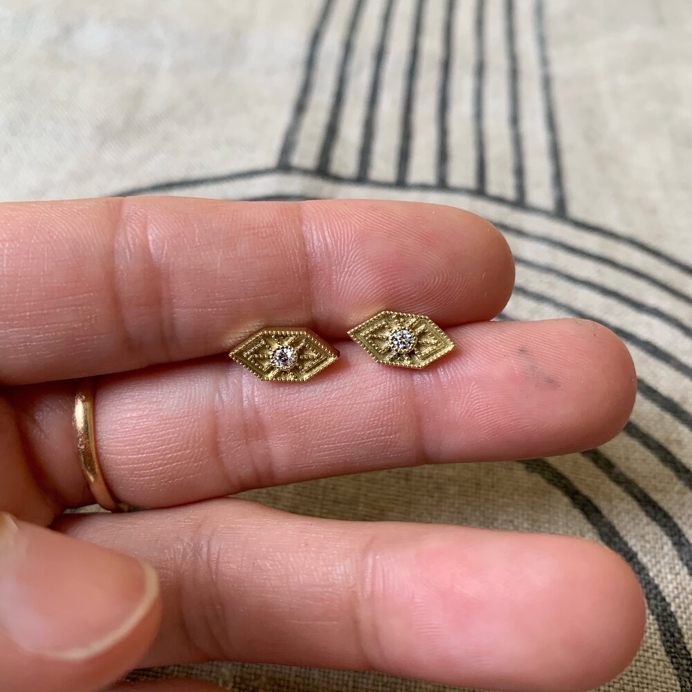 18k Gold and Diamond Levine Stud Earrings Ready to Ship — Quercus Raleigh  Custom Engagement Rings