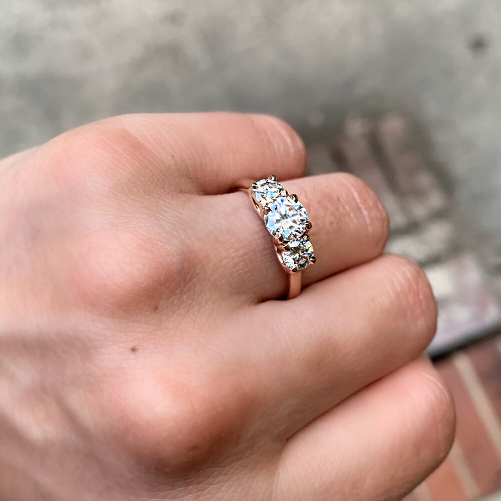 Comorama Thespian plaats Three Diamond Engagement Ring — Quercus Raleigh Custom Engagement Rings