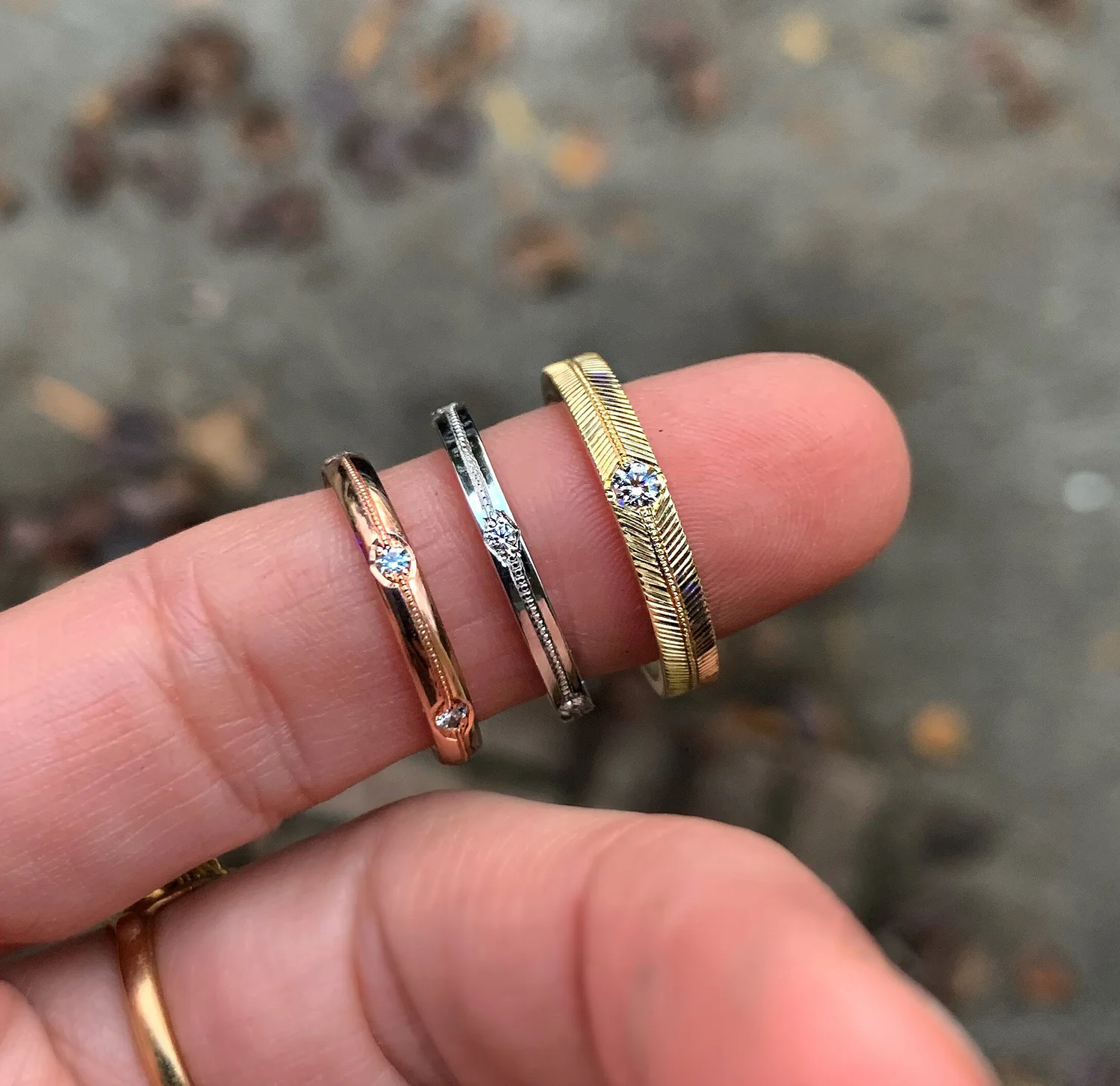 Hand Engraved Rose Gold and Diamond Wedding Band — Quercus Raleigh