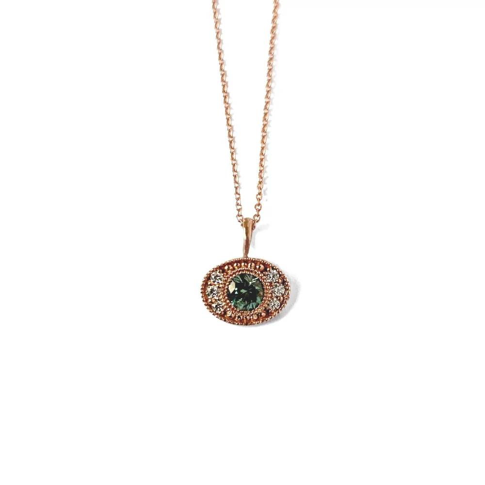 Vintage Inspired Rose Gold Sapphire Necklace — Quercus Raleigh Custom  Engagement Rings