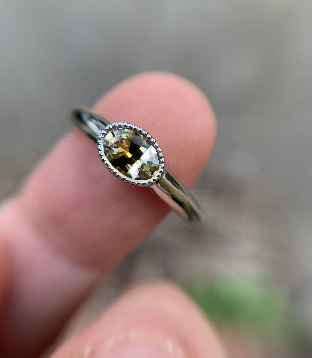 Montana Sapphire Ring Bezel Set Gemstone Ring Five Stone Diamond