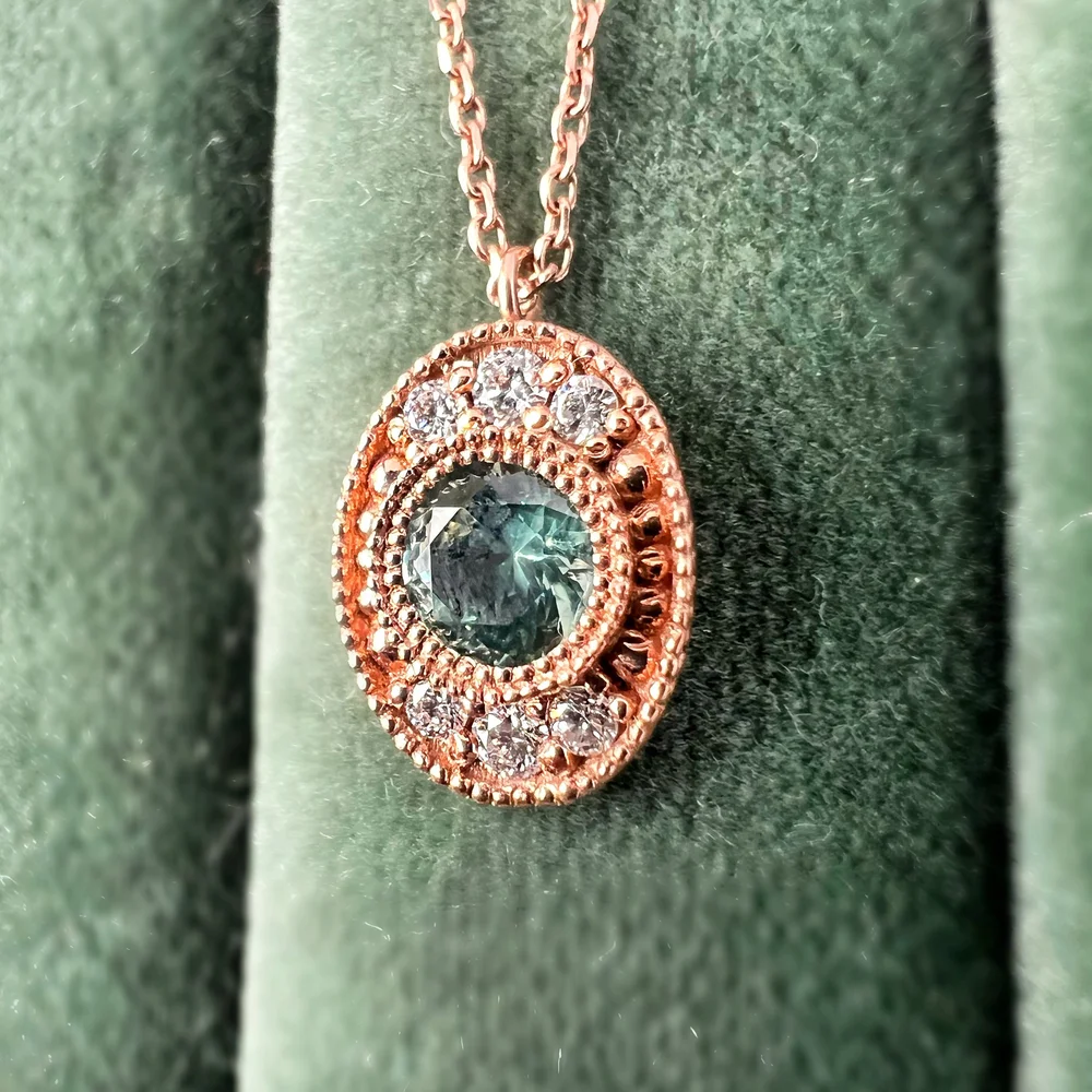 Vintage Inspired Diamond Montana Mined Sapphire Necklace- Ready