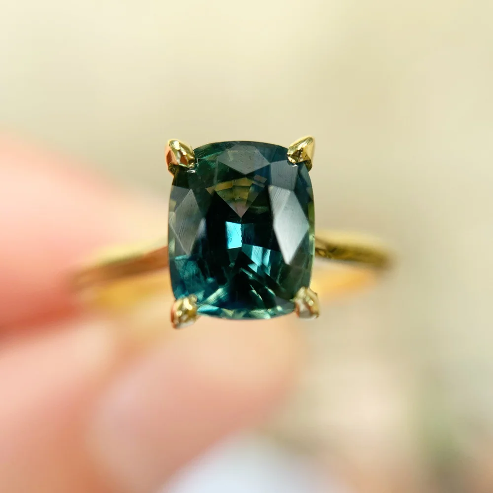 Bi-Color Cushion Cut Sapphire Ring- Ready to Ship — Quercus Raleigh Custom  Engagement Rings