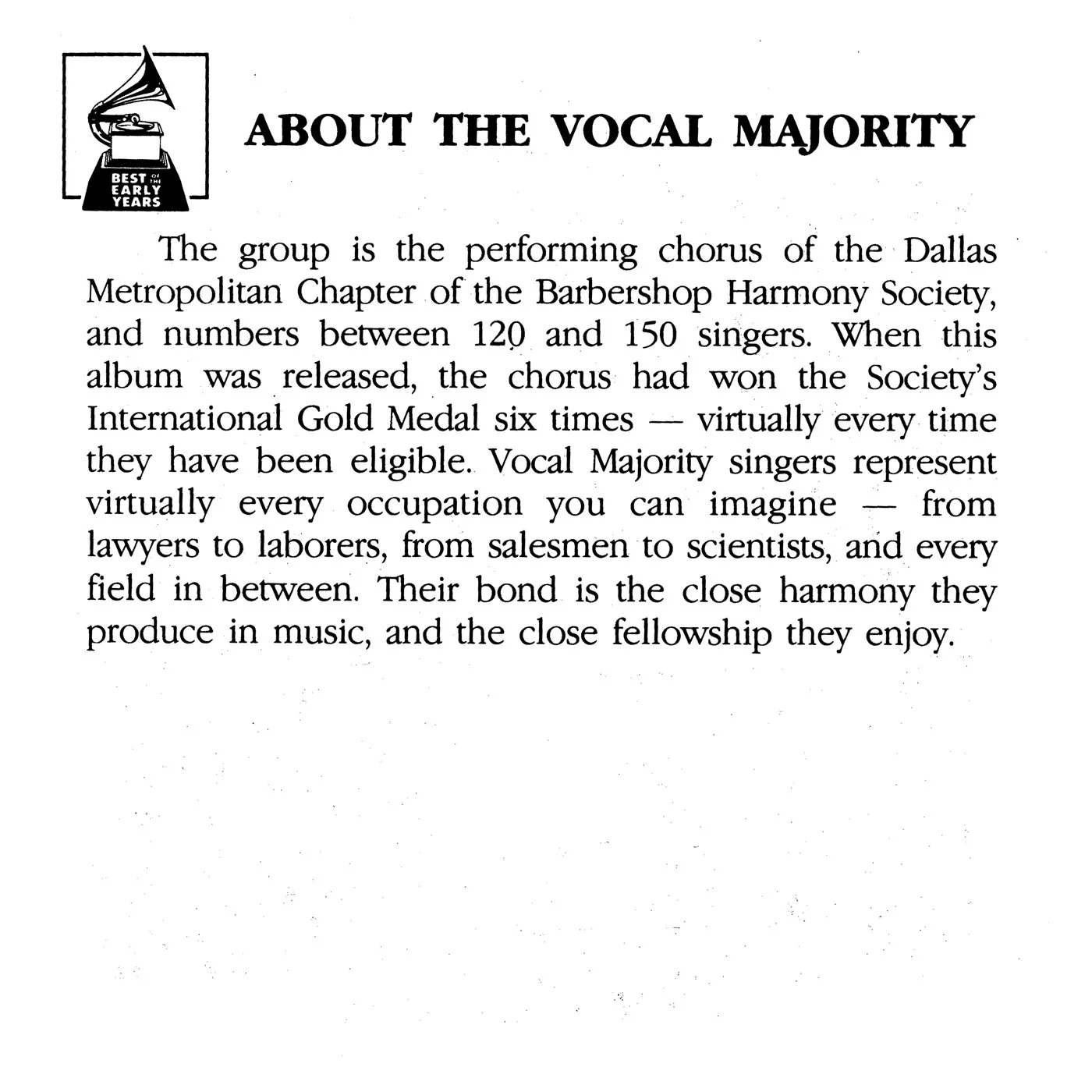 Booklet Inside Left Panel: Best of the Early Years