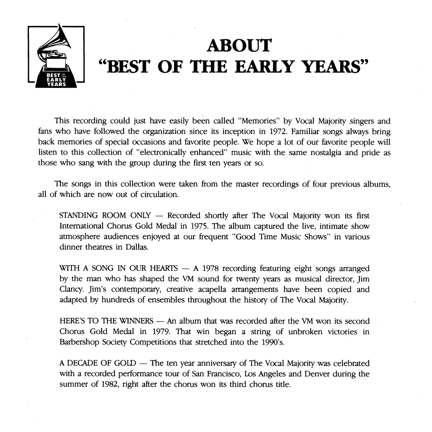 Booklet Inside Middle Panel: Best of the Early Years