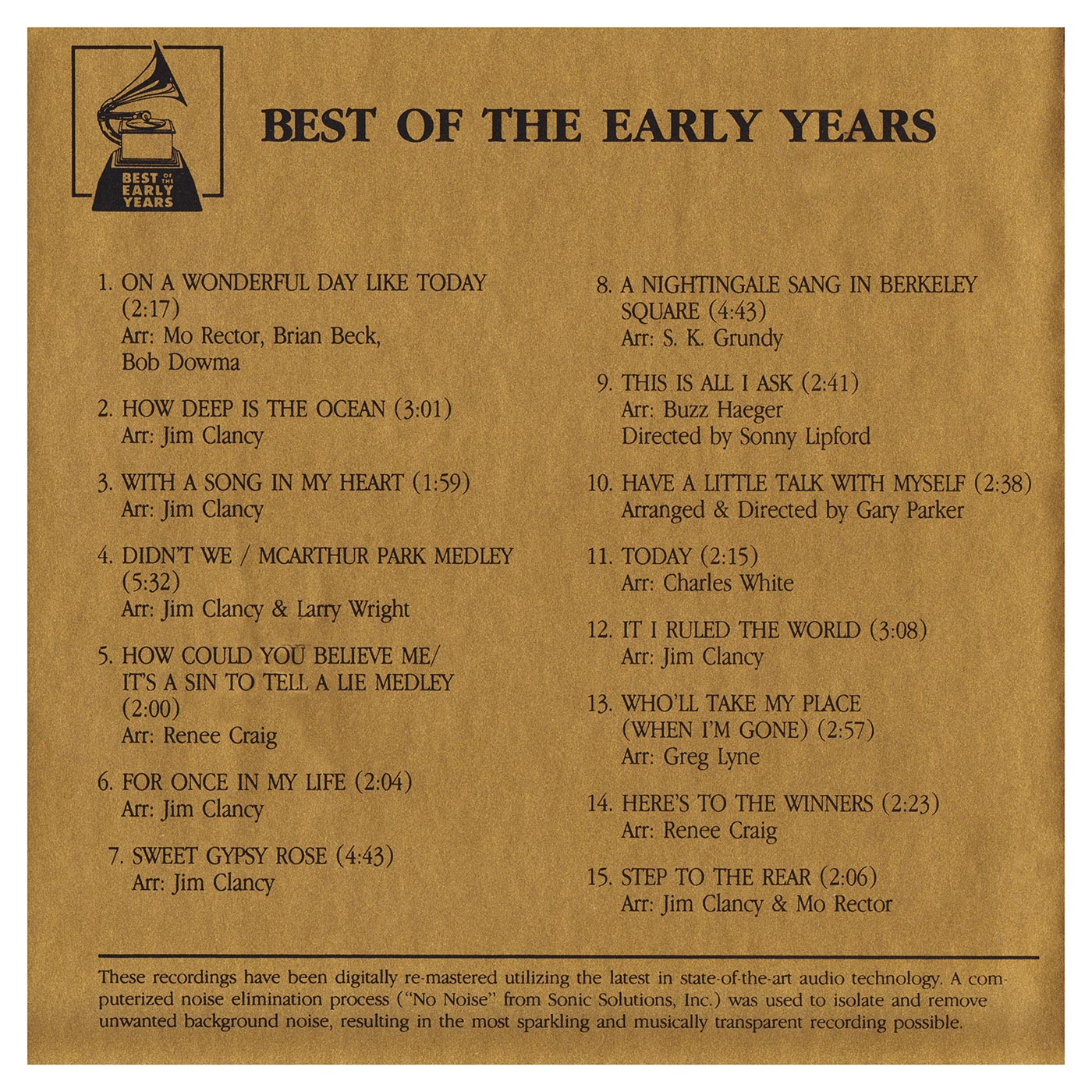 Booklet Outside Back Panel: Best of the Early Years