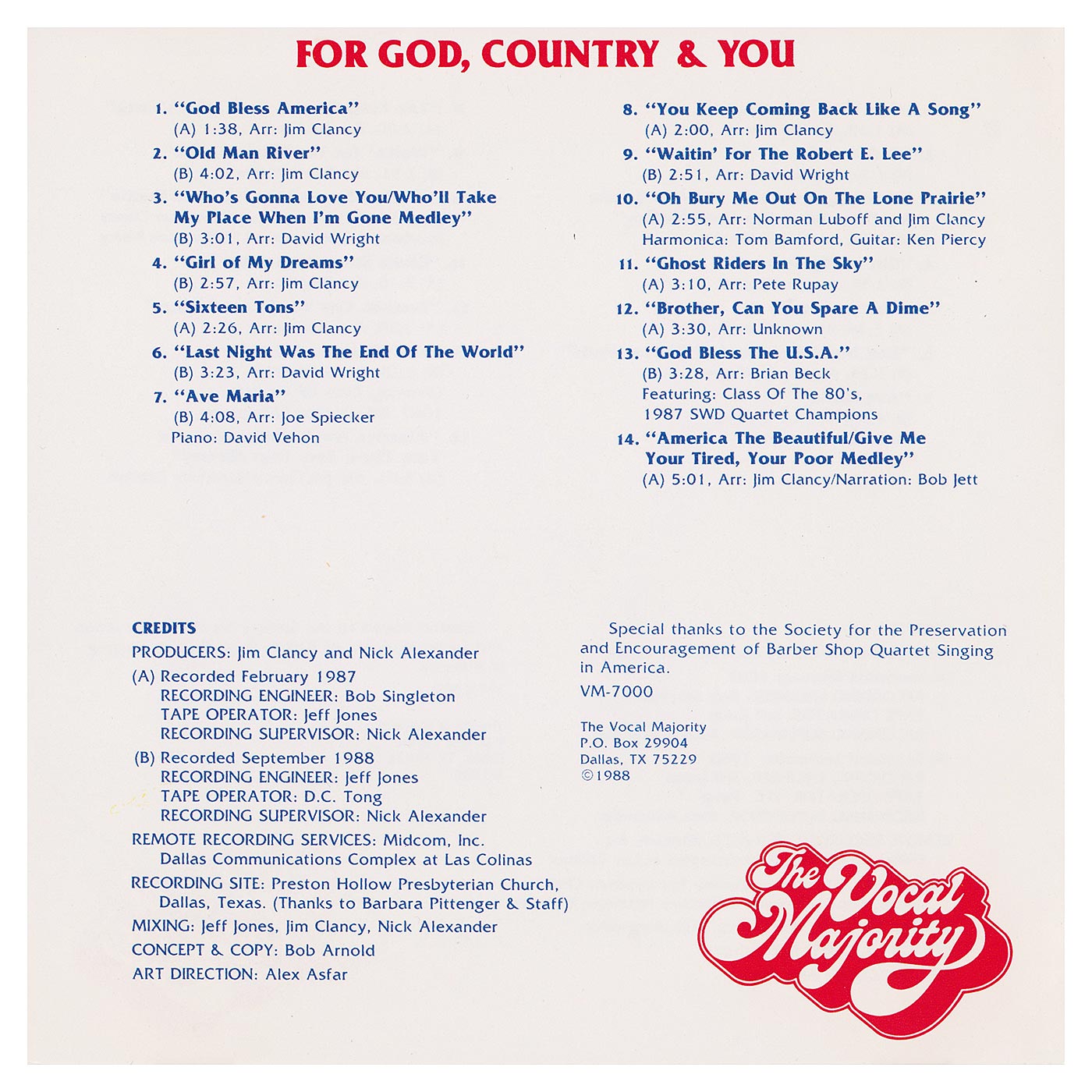 Booklet Outside Back Panel: For God, Country, and You