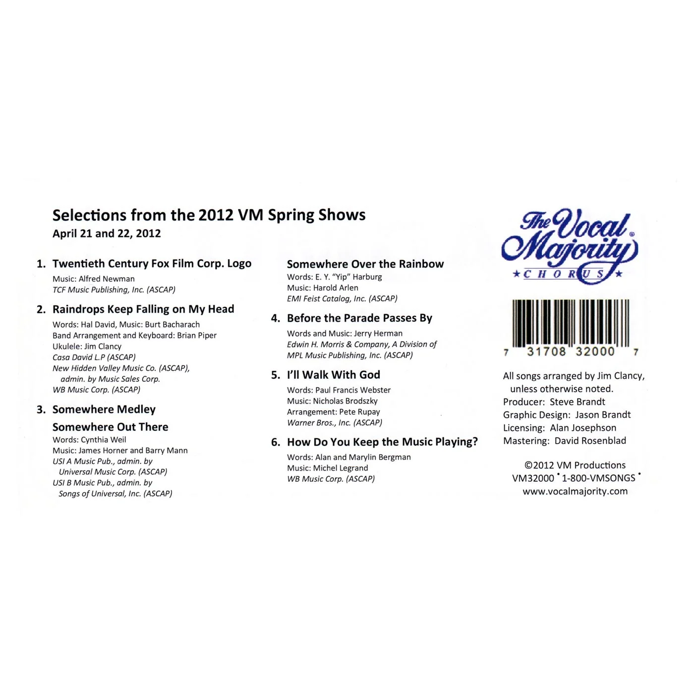 Song List: Over the Rainbow
