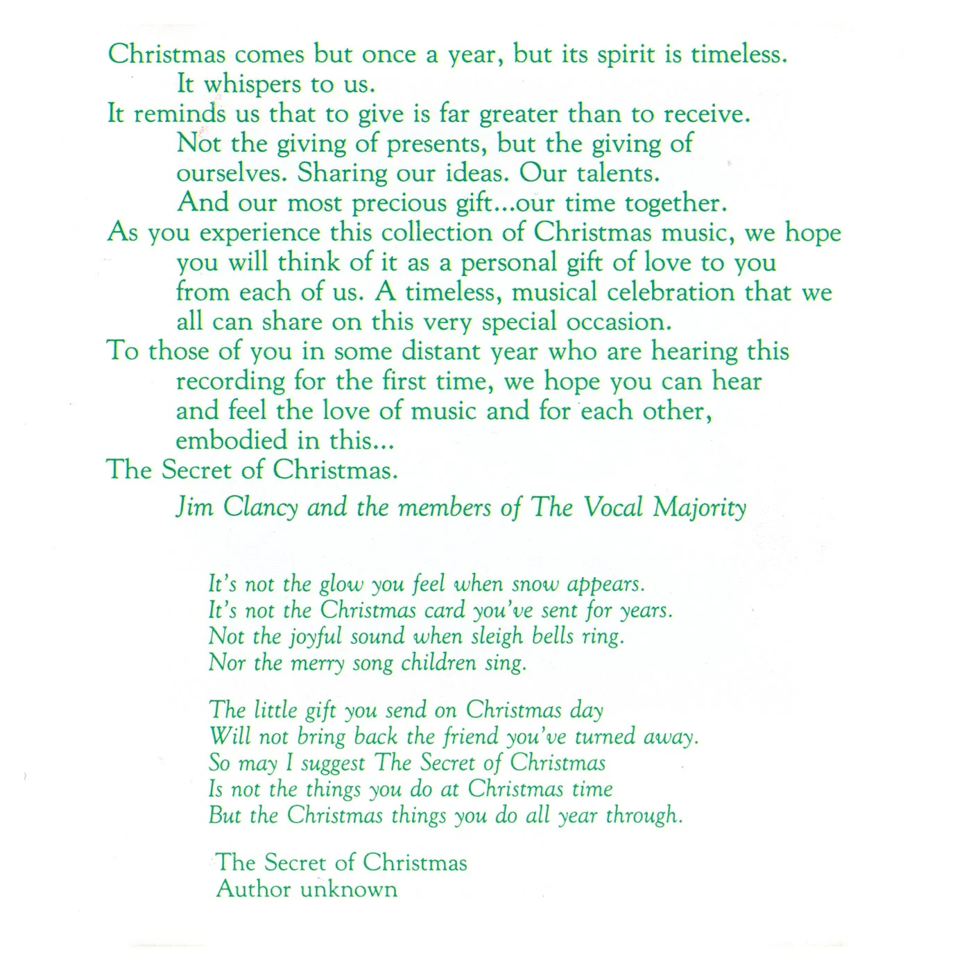 Booklet Inside Left Panel: The Secret of Christmas