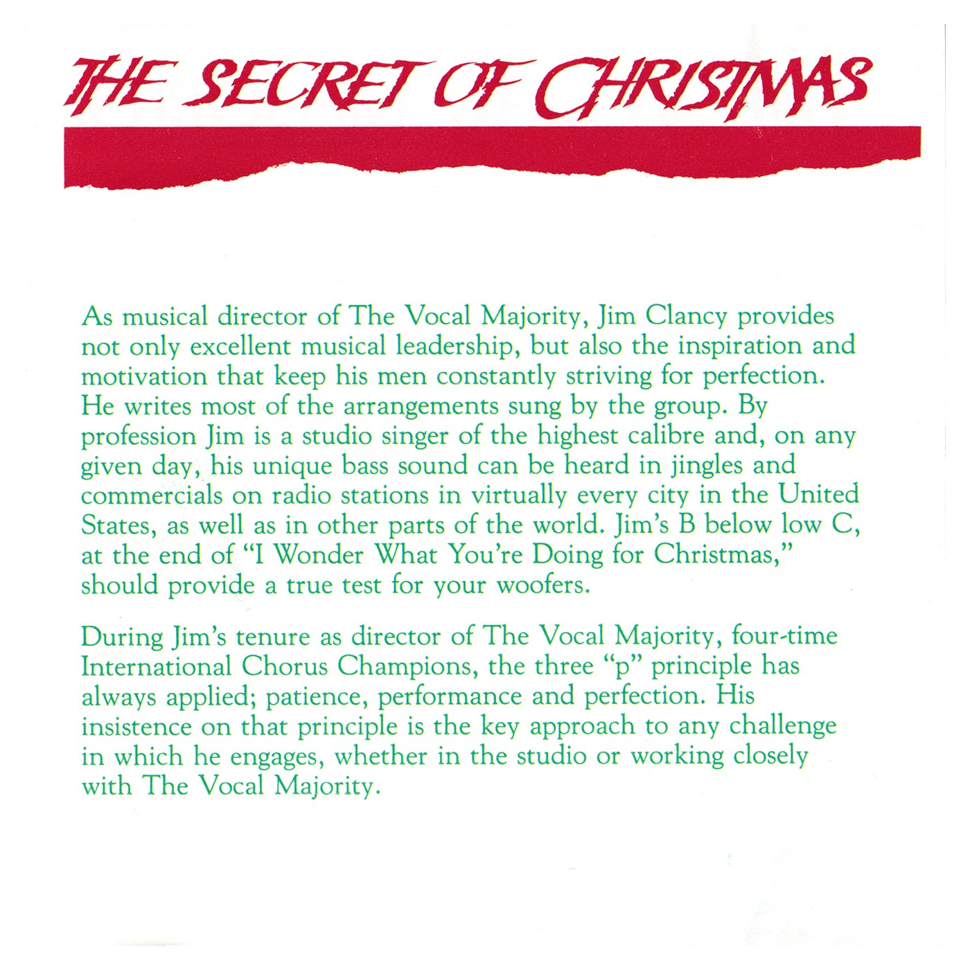 Booklet Inside Right Panel: The Secret of Christmas