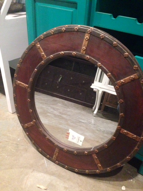 Distressed Round Mirror, $118