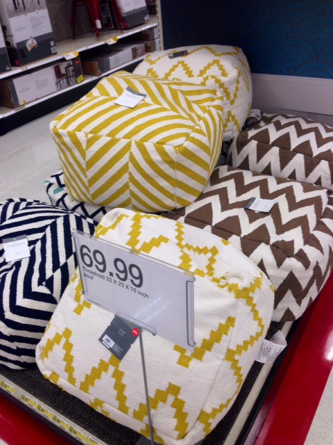 Multicolored Poufs, $70
