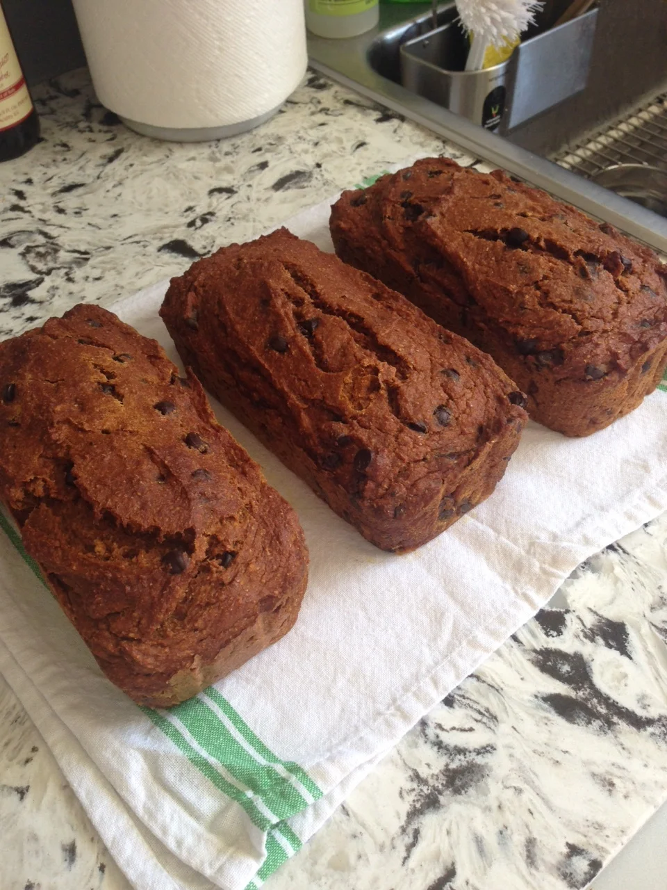 Pumpkin Chocolate Chip Bread - 2 loaves were sliced and frozen, 1 loaf traveled to NH!