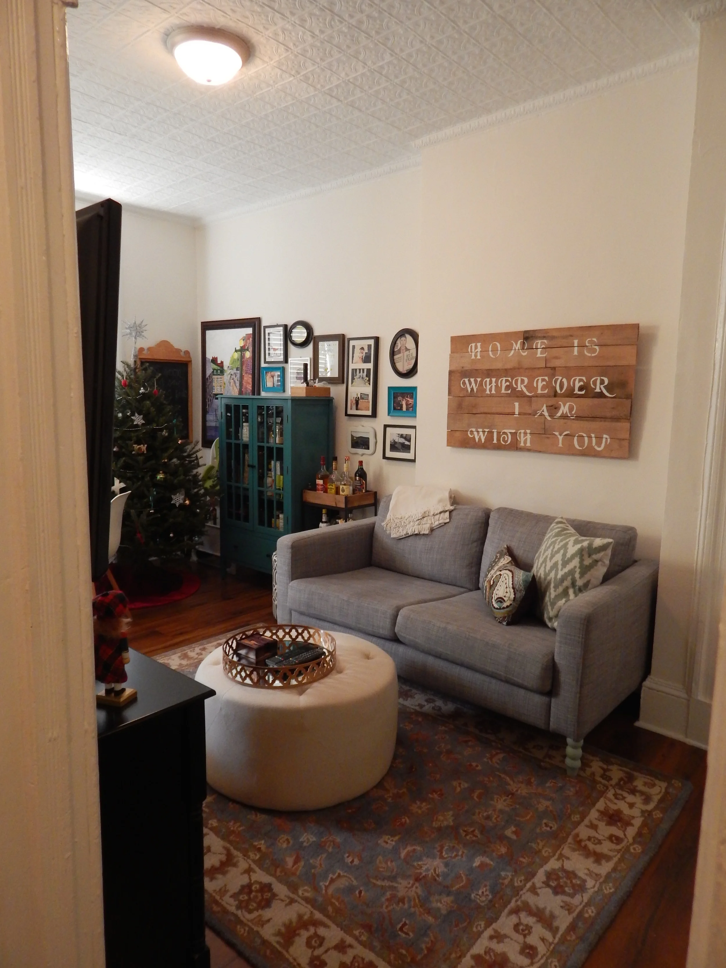 View of our living room from the entry hall. 