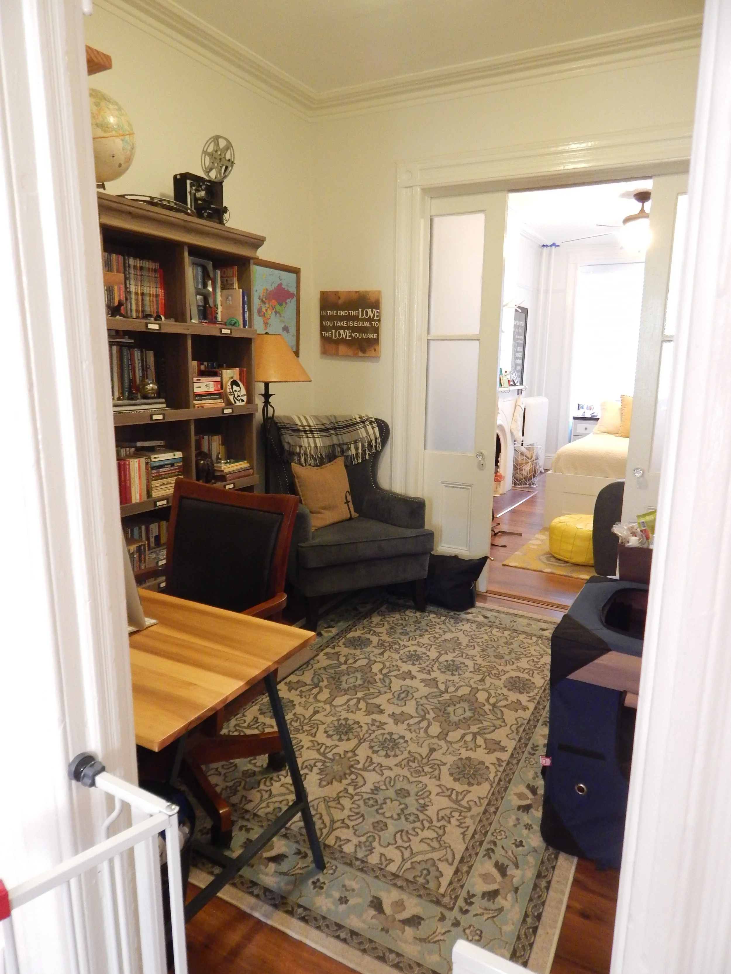 View of our office (and into the master bedroom) from the doorway. 